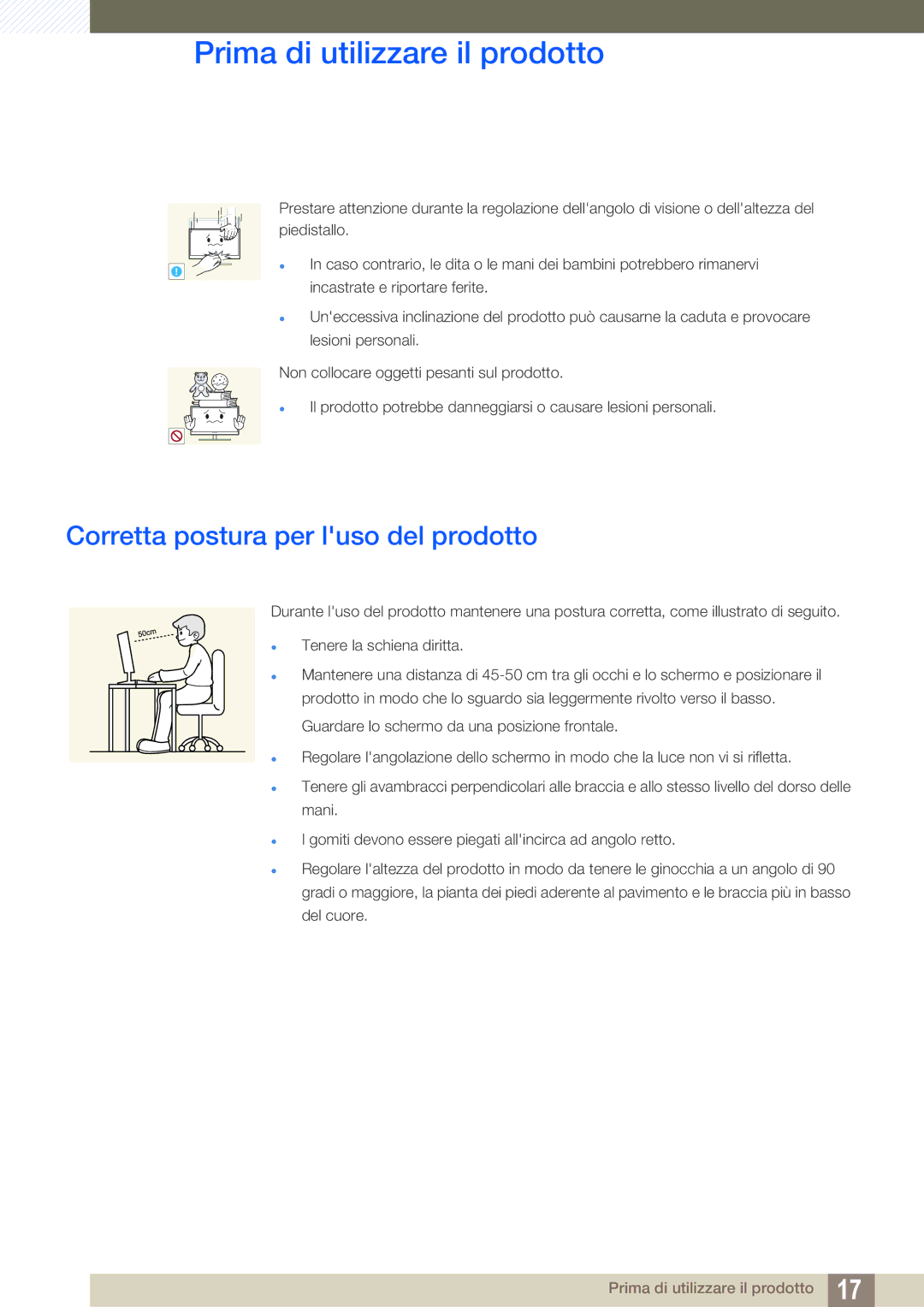 Samsung LS22C20KBS/EN, LS24C20KBL/EN manual Corretta postura per luso del prodotto 