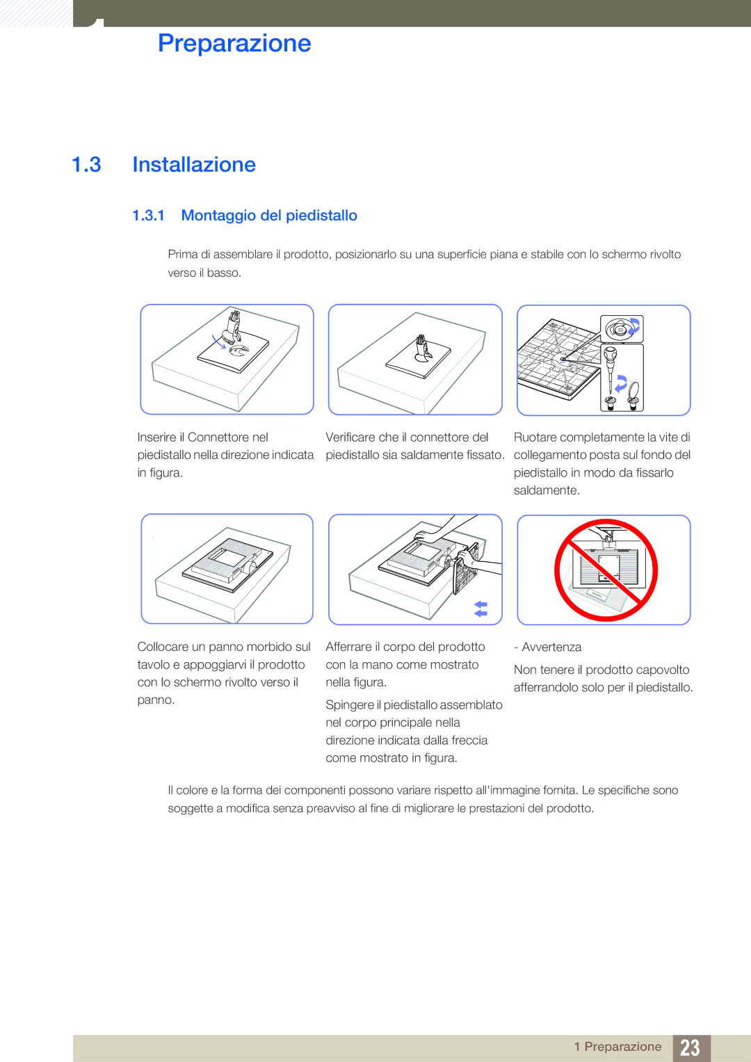 Samsung LS22C20KBS/EN, LS24C20KBL/EN manual Installazione, Montaggio del piedistallo 