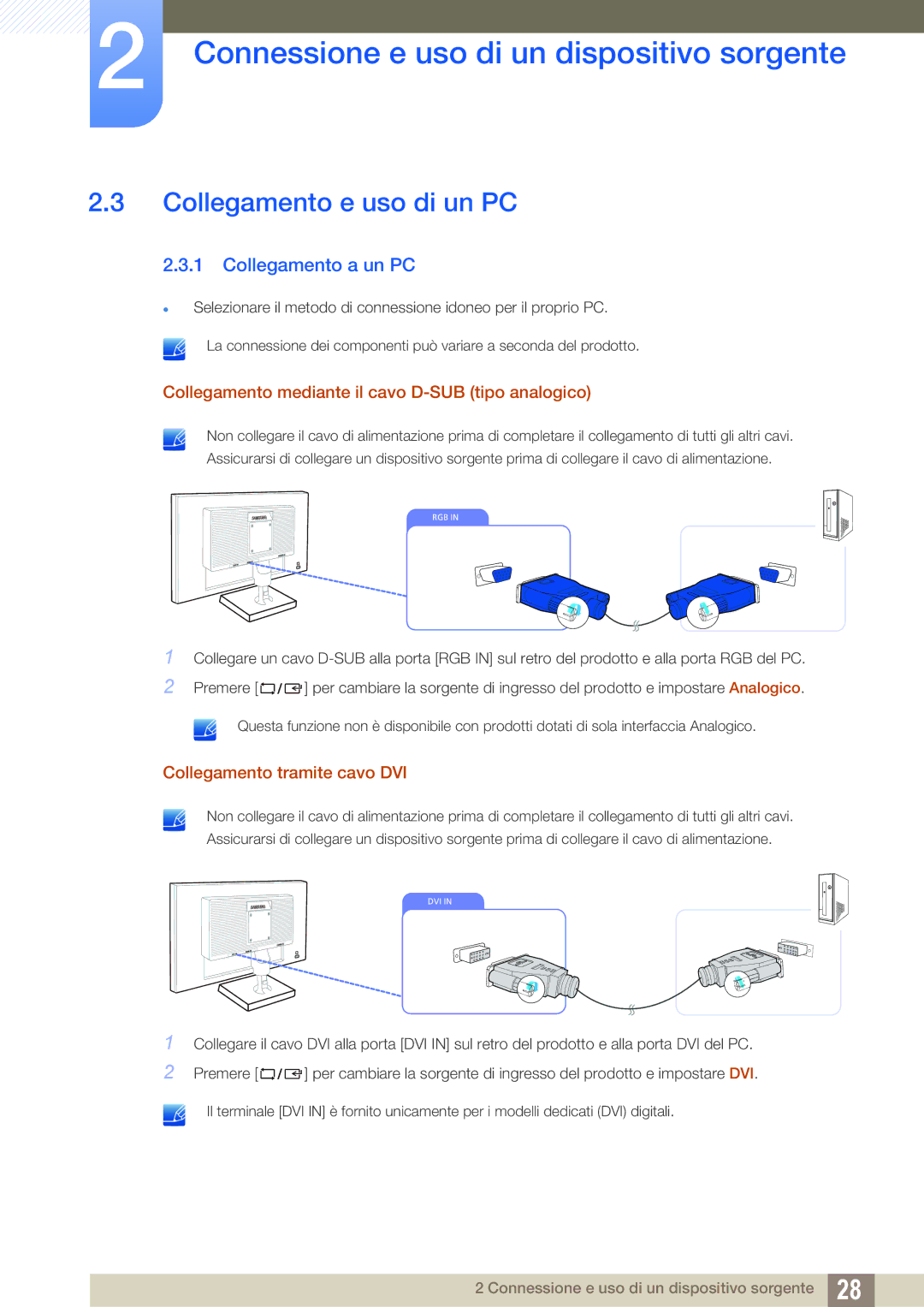 Samsung LS24C20KBL/EN, LS22C20KBS/EN manual Collegamento e uso di un PC, Collegamento a un PC 