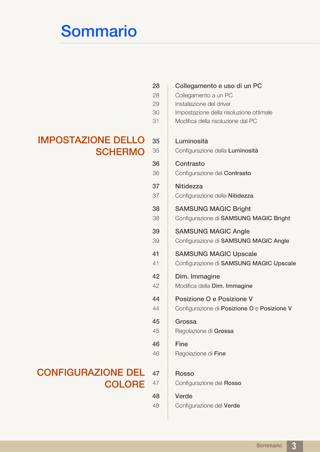 Samsung LS22C20KBS/EN, LS24C20KBL/EN manual Impostazione Dello Schermo Configurazione DEL Colore 