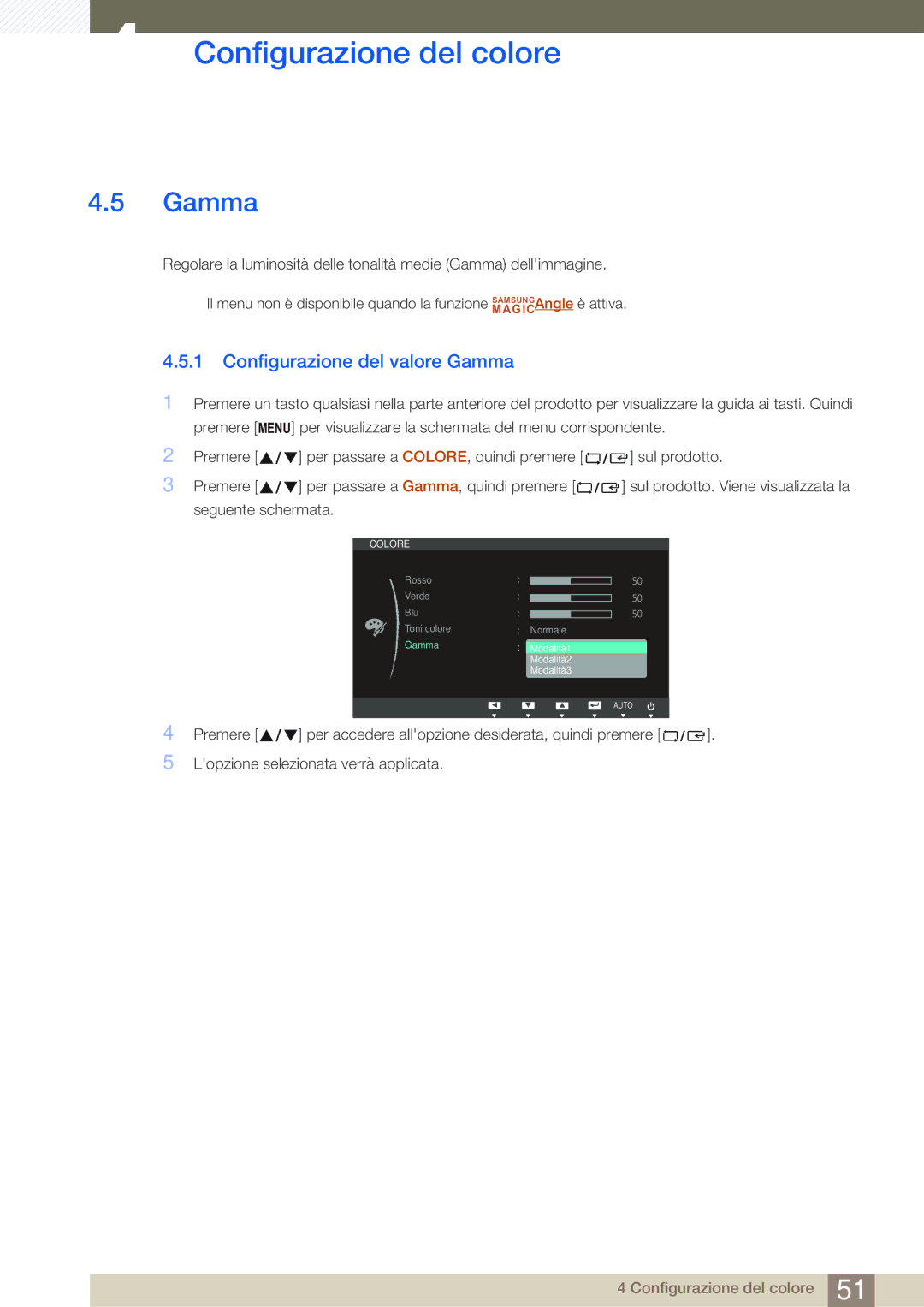 Samsung LS22C20KBS/EN, LS24C20KBL/EN manual Configurazione del valore Gamma 