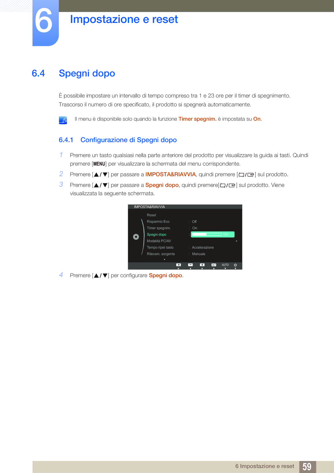 Samsung LS22C20KBS/EN, LS24C20KBL/EN manual Configurazione di Spegni dopo 