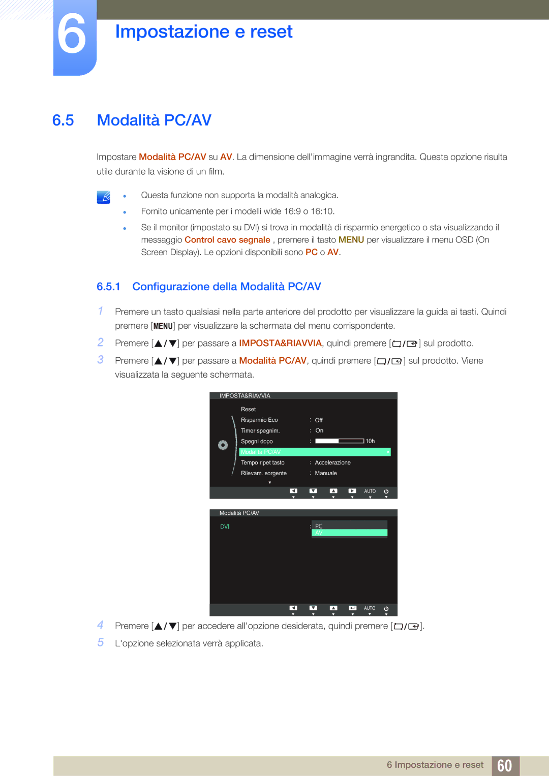 Samsung LS24C20KBL/EN, LS22C20KBS/EN manual Configurazione della Modalità PC/AV 