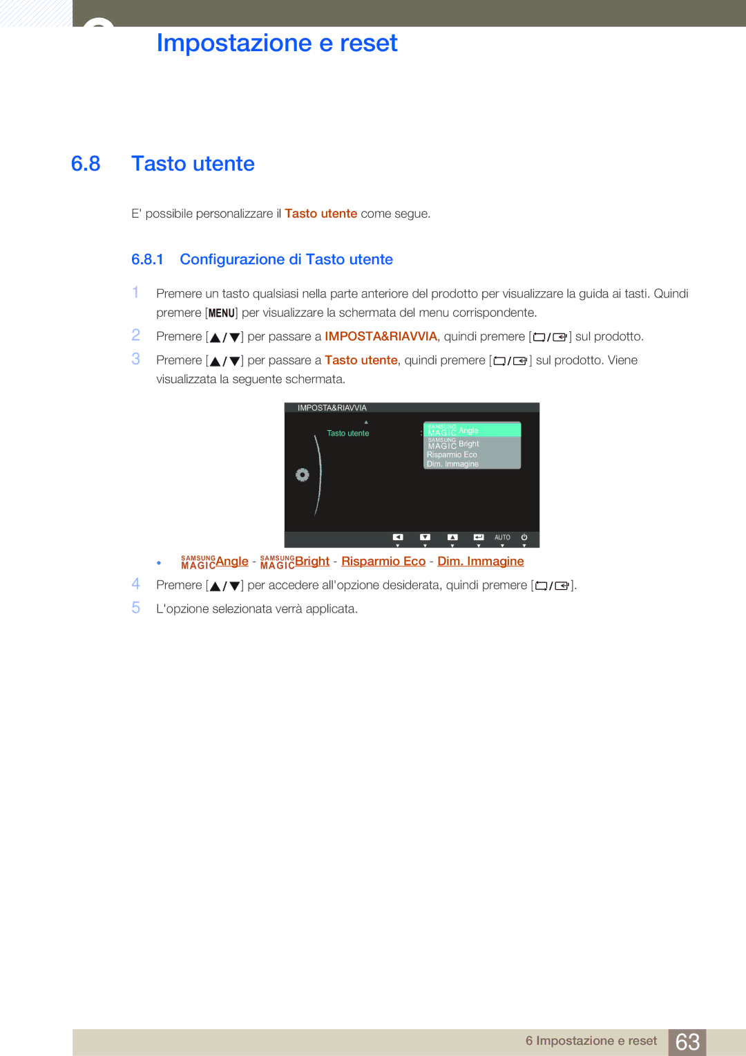 Samsung LS22C20KBS/EN, LS24C20KBL/EN manual Configurazione di Tasto utente 