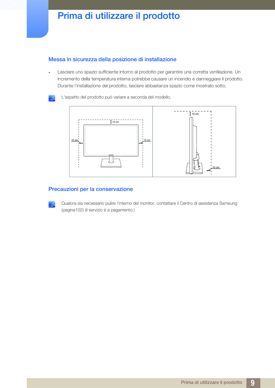 Samsung LS22C20KBS/EN, LS24C20KBL/EN Messa in sicurezza della posizione di installazione, Precauzioni per la conservazione 