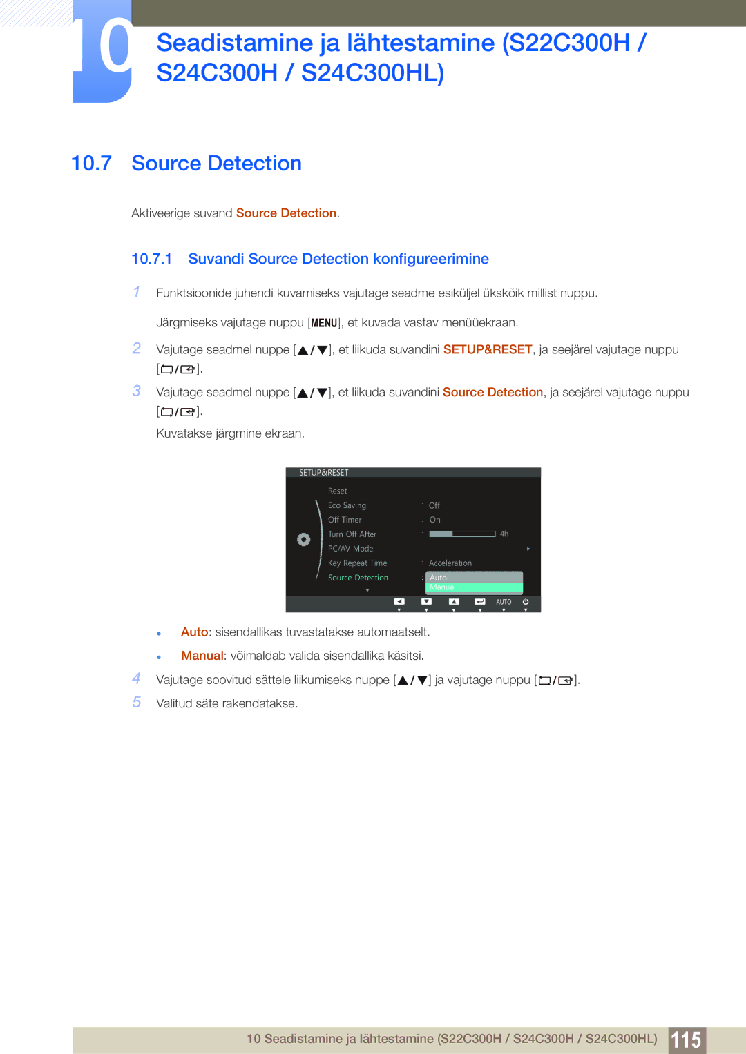 Samsung LS24C300BS/EN, LS19C300BS/EN, LS22C300BS/EN, LS20C300BL/EN, LS22C300HS/EN manual Source Detection 