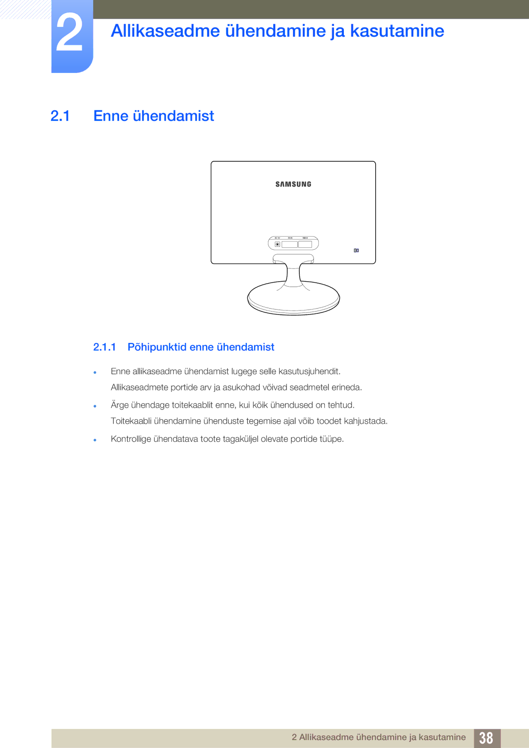 Samsung LS20C300BL/EN, LS24C300BS/EN Allikaseadme ühendamine ja kasutamine, Enne ühendamist, 1 Põhipunktid enne ühendamist 