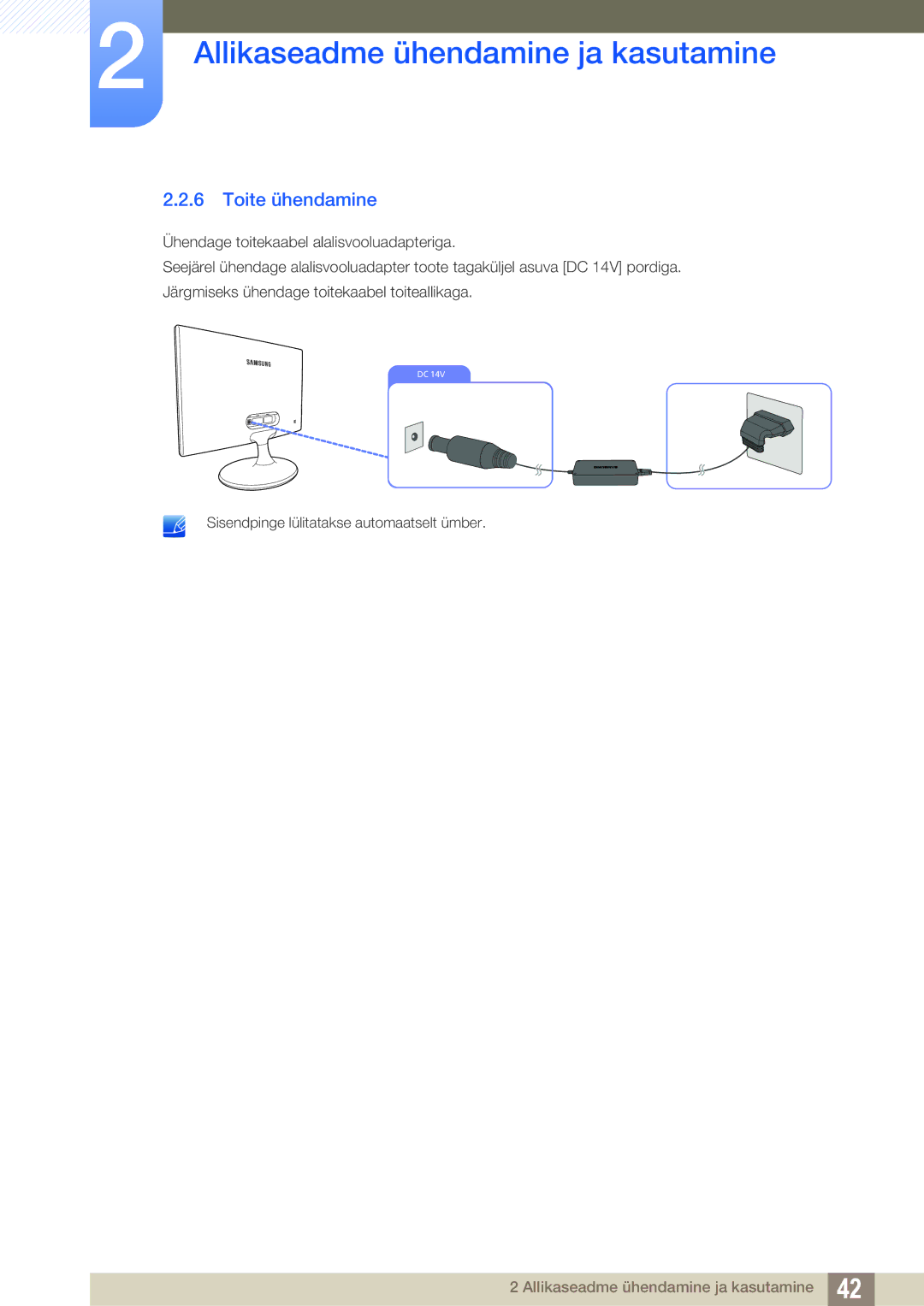 Samsung LS22C300BS/EN, LS24C300BS/EN, LS19C300BS/EN, LS20C300BL/EN, LS22C300HS/EN manual Toite ühendamine 