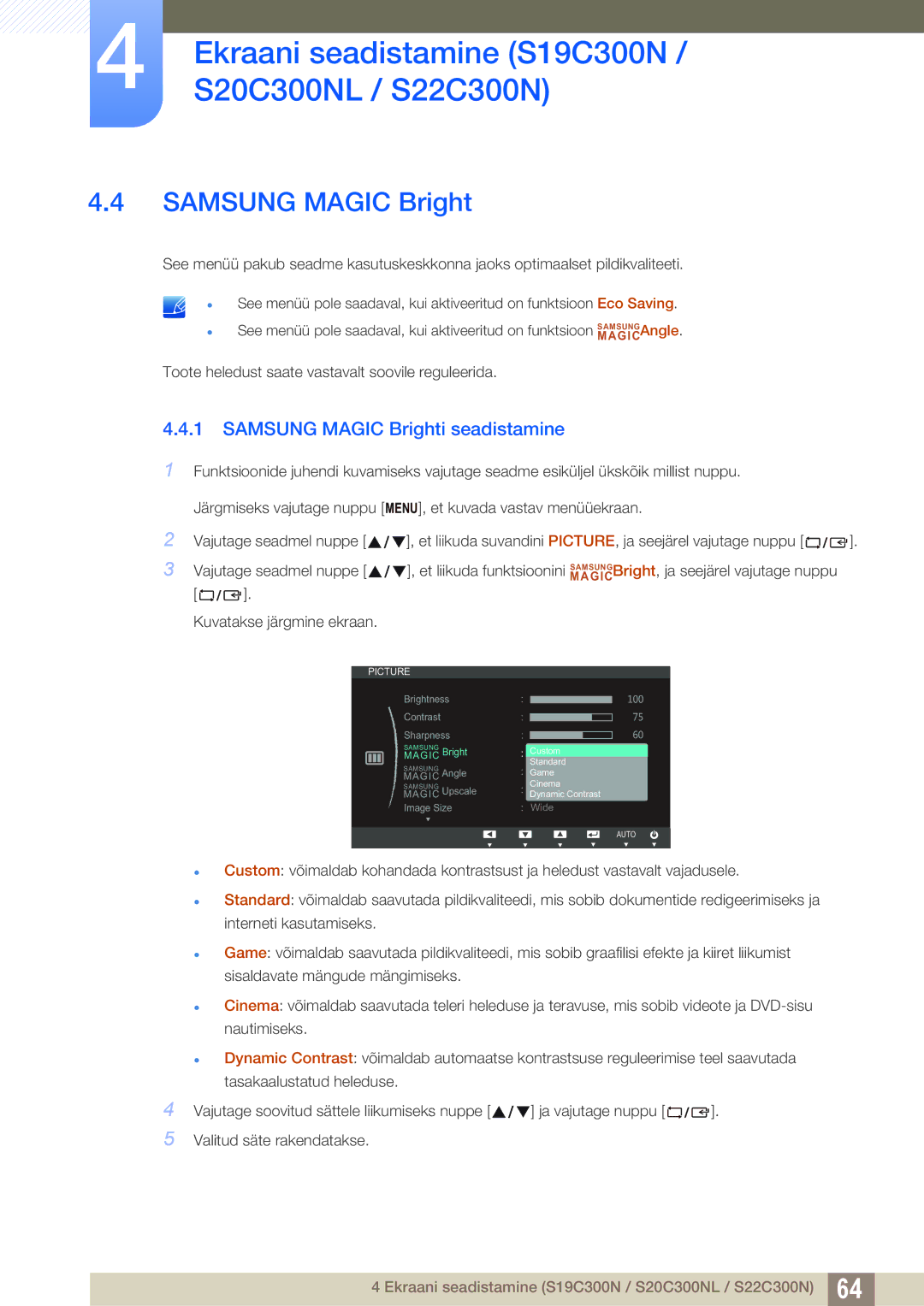 Samsung LS22C300HS/EN, LS24C300BS/EN, LS19C300BS/EN, LS22C300BS/EN, LS20C300BL/EN manual Samsung Magic Bright 