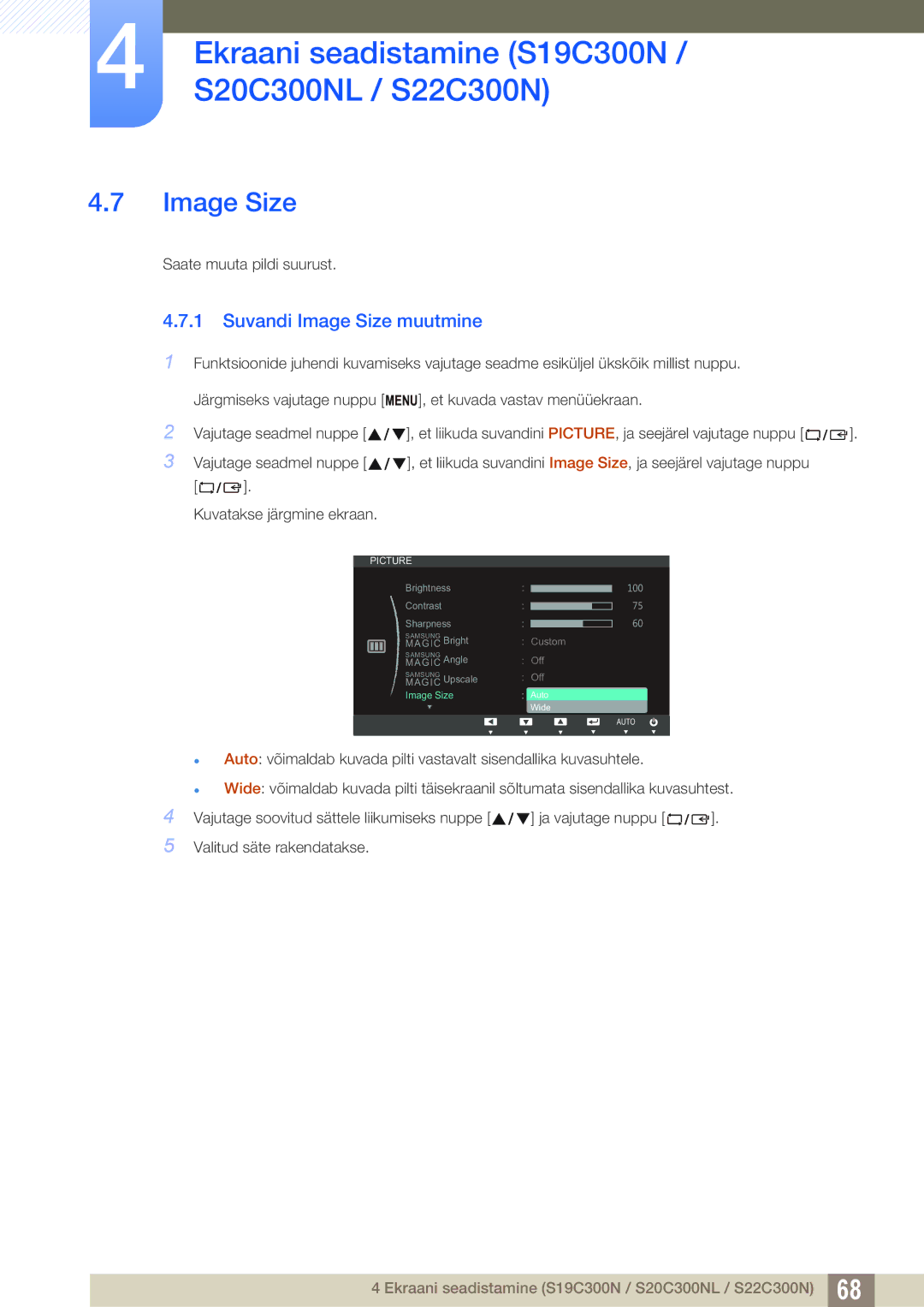 Samsung LS20C300BL/EN, LS24C300BS/EN, LS19C300BS/EN, LS22C300BS/EN, LS22C300HS/EN manual Image Size 