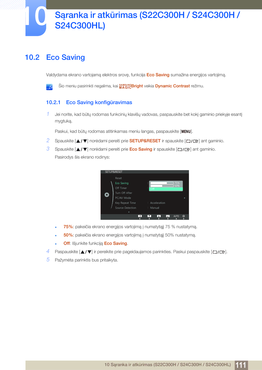 Samsung LS19C300BS/EN, LS24C300BS/EN, LS22C300BS/EN, LS20C300BL/EN, LS22C300HS/EN manual Eco Saving 