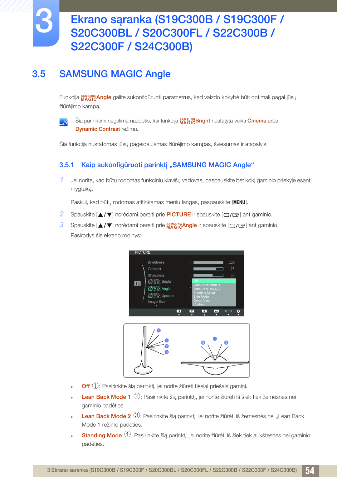 Samsung LS22C300HS/EN, LS24C300BS/EN, LS19C300BS/EN Samsung Magic Angle, Kaip sukonfigūruoti parinktį „SAMSUNG Magic Angle 