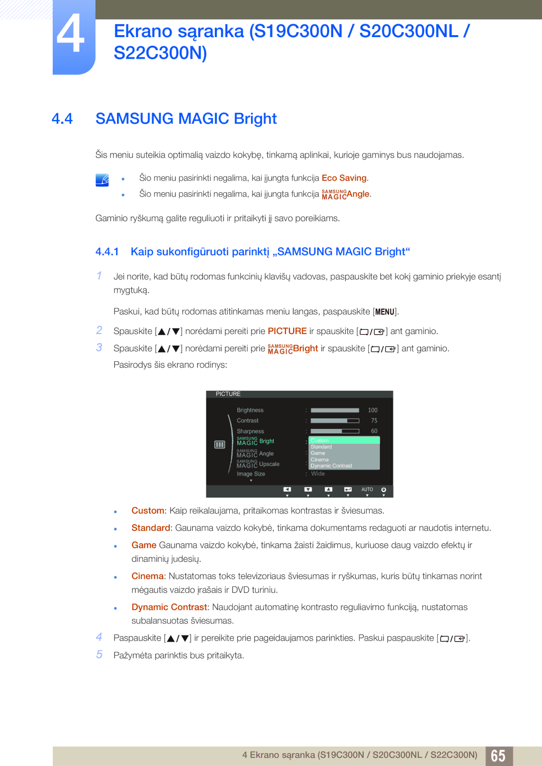 Samsung LS24C300BS/EN, LS19C300BS/EN, LS22C300BS/EN, LS20C300BL/EN, LS22C300HS/EN manual Samsung Magic Bright 