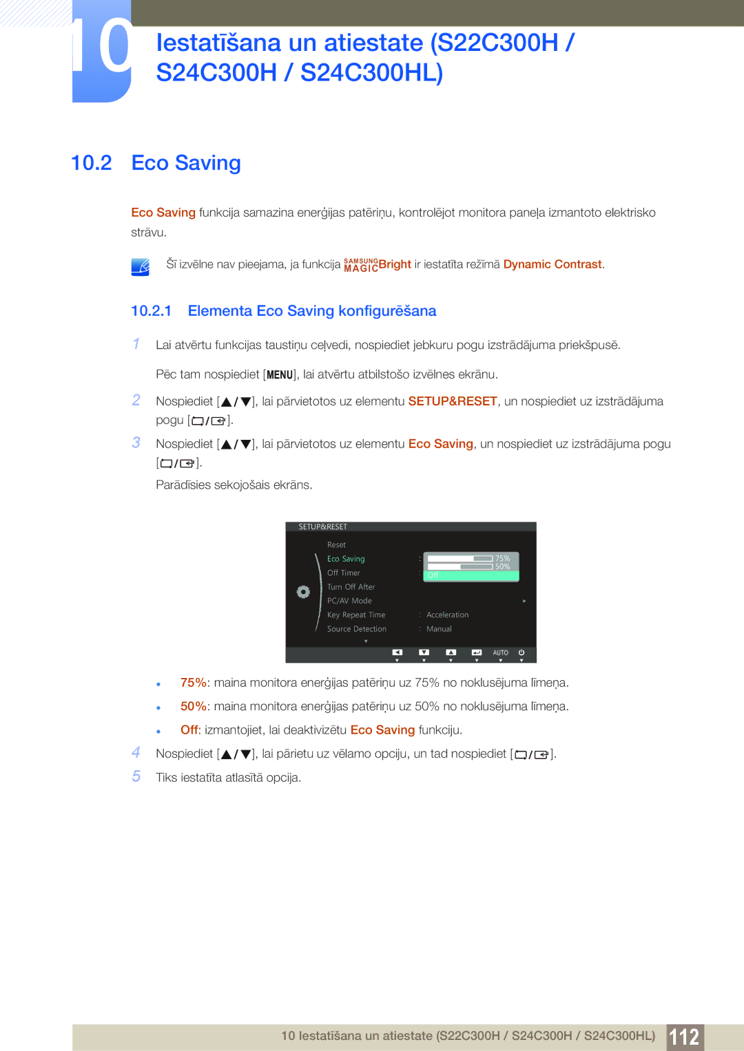 Samsung LS22C300BS/EN, LS24C300BS/EN, LS19C300BS/EN, LS20C300BL/EN, LS22C300HS/EN manual Eco Saving 