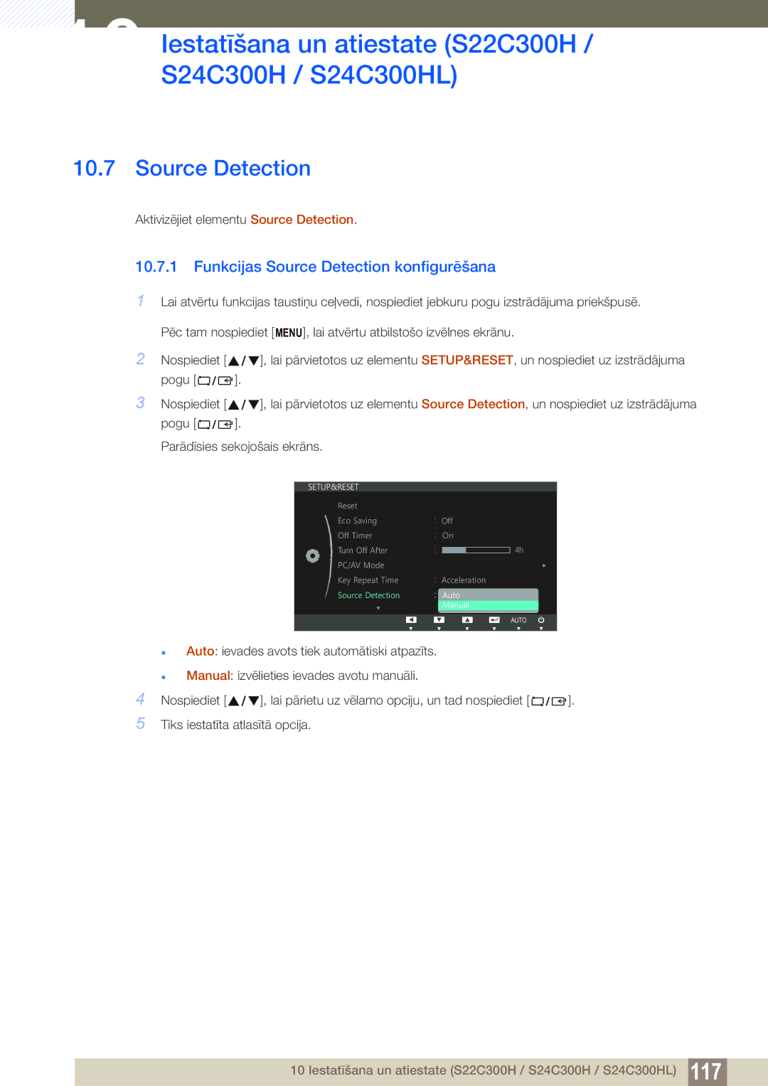 Samsung LS22C300BS/EN, LS24C300BS/EN, LS19C300BS/EN, LS20C300BL/EN, LS22C300HS/EN manual Source Detection 