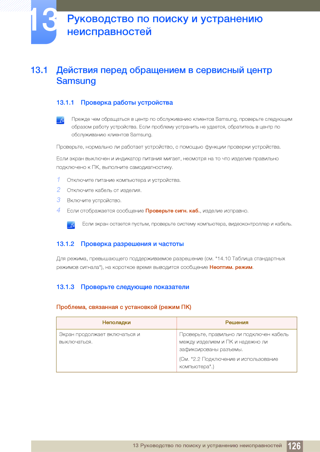 Samsung LS24B300HL/CI manual 13 Руководство по поиску и устранению неисправностей, 13.1.1 Проверка работы устройства 