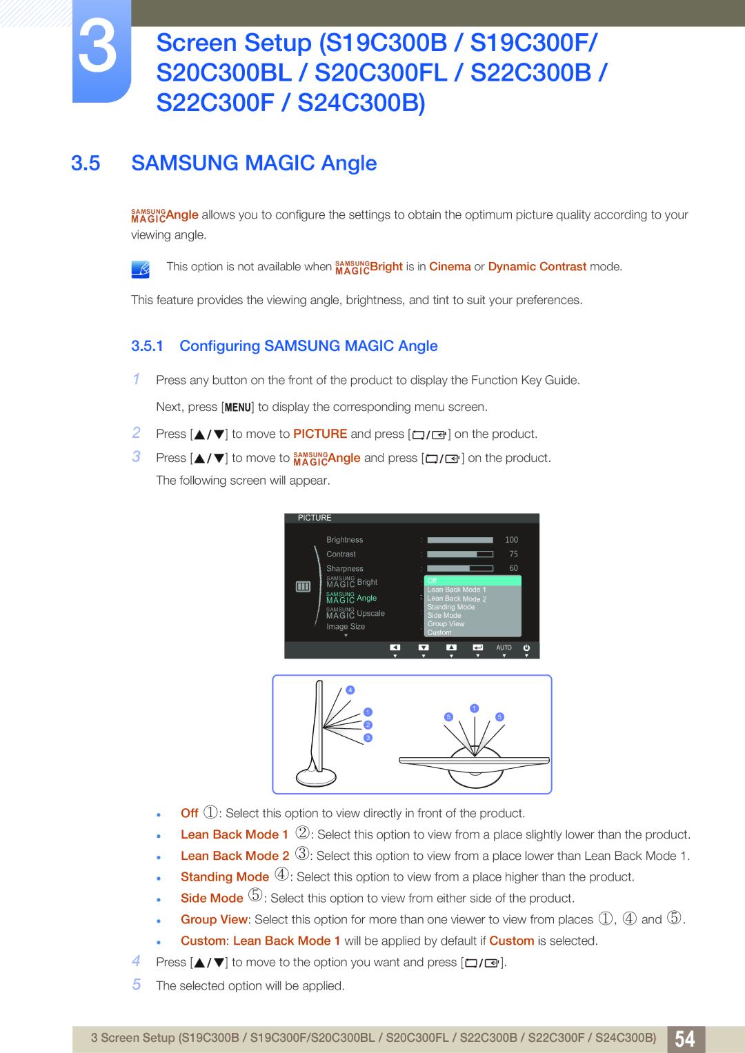 Samsung LS22C300NS/CI, LS24C300BS/EN, LS19C300BS/EN, LS22C300BS/EN, LS24B300HLZ/EN manual Configuring Samsung Magic Angle 