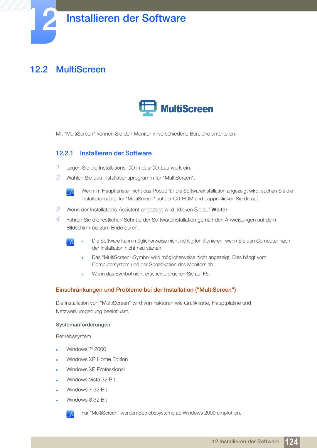 Samsung LS22C300HS/EN, LS24C300BS/EN, LS19C300BS/EN, LS22C300BS/EN, LS24C300HS/EN manual MultiScreen, Systemanforderungen 