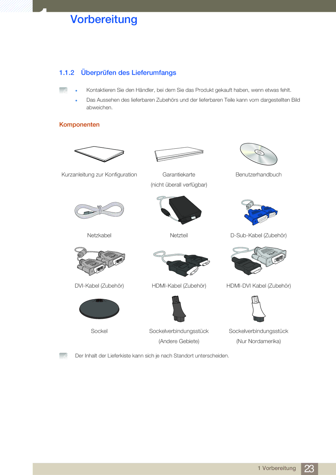 Samsung LS24B300HL/EN, LS24C300BS/EN, LS19C300BS/EN, LS22C300BS/EN, LS24C300HS/EN 2 Überprüfen des Lieferumfangs, Komponenten 