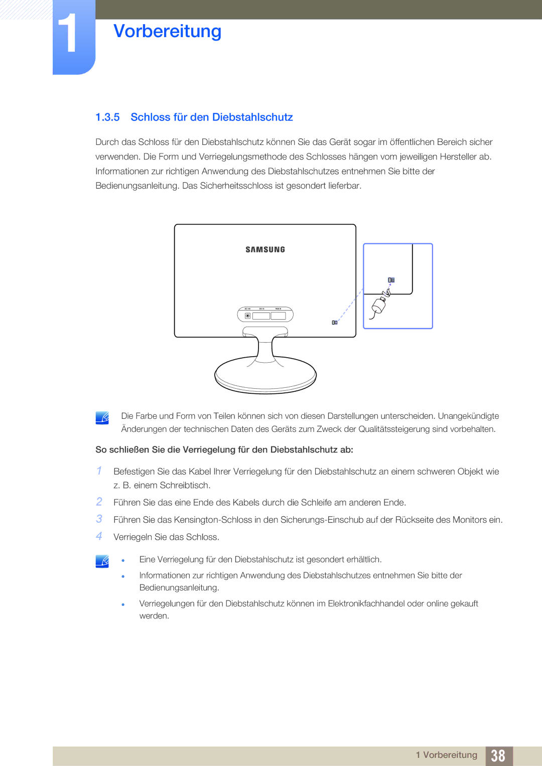 Samsung LS22C300BS/EN, LS24C300BS/EN, LS19C300BS/EN, LS24C300HS/EN, LS22C300HS/EN manual Schloss für den Diebstahlschutz 