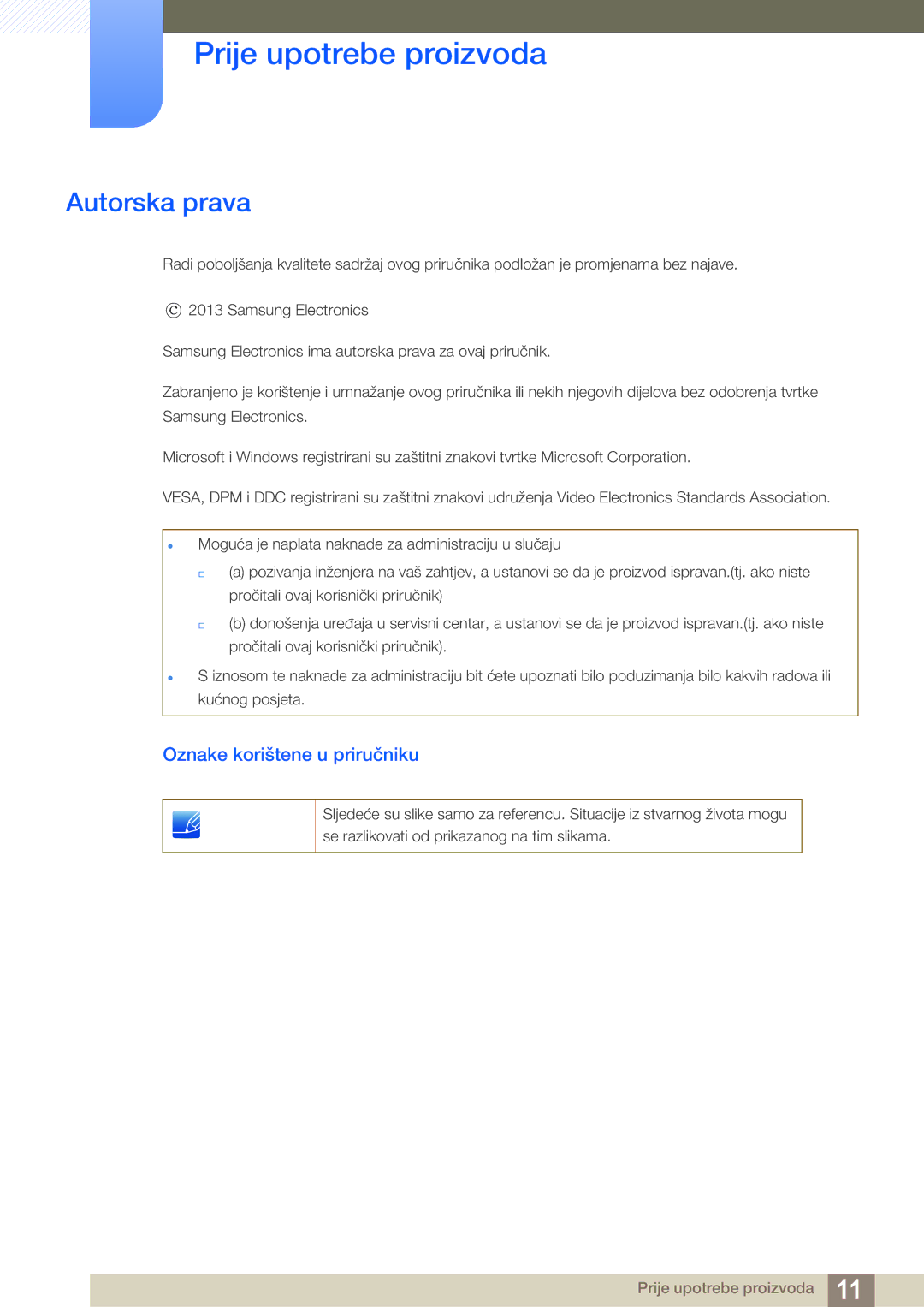 Samsung LS22D300NY/EN, LS24C350HS/EN, LS23C350HS/EN Prije upotrebe proizvoda, Autorska prava, Oznake korištene u priručniku 