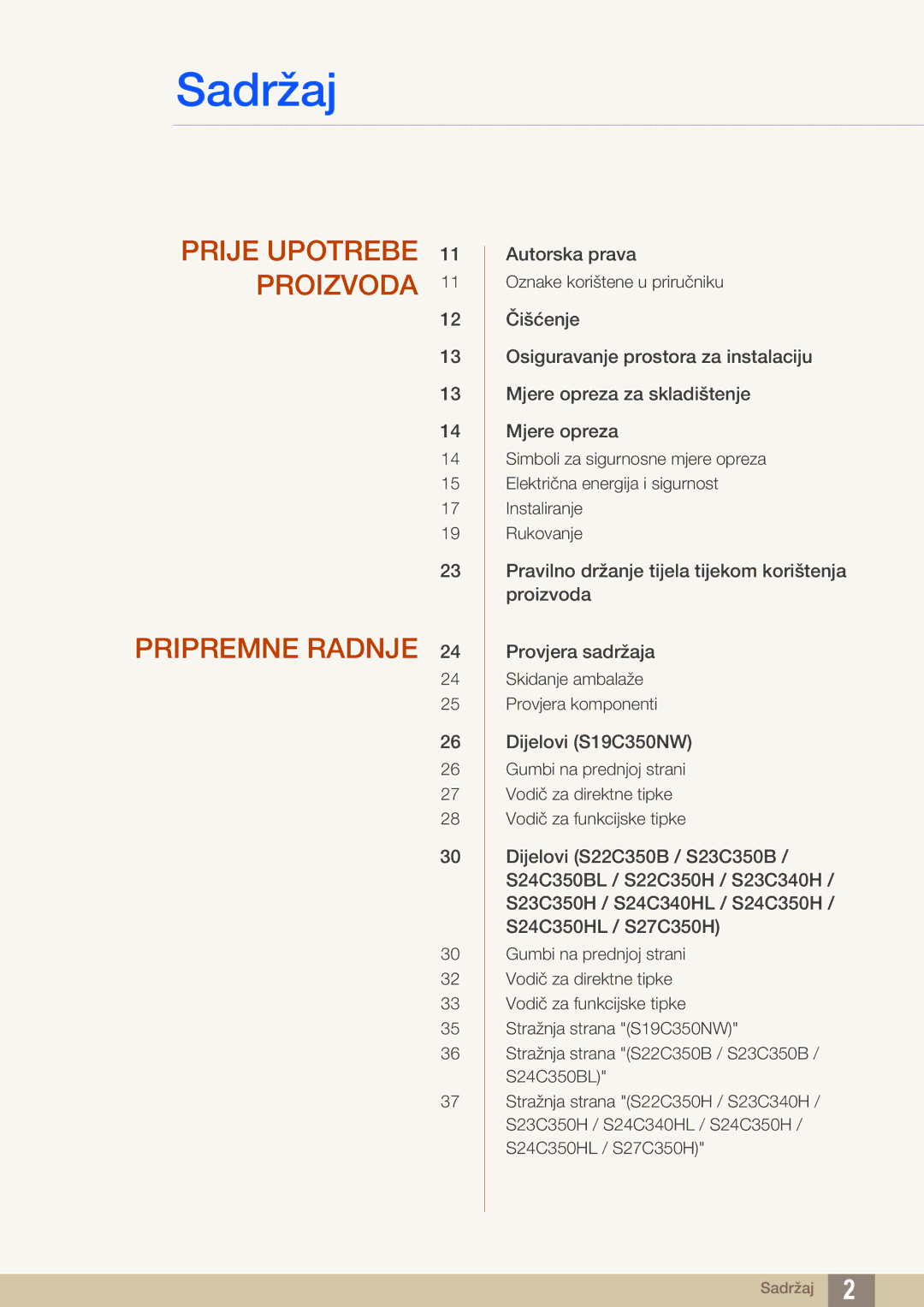 Samsung LS27C350HS/EN, LS24C350HS/EN, LS23C350HS/EN, LS22D300NY/EN manual Sadržaj 