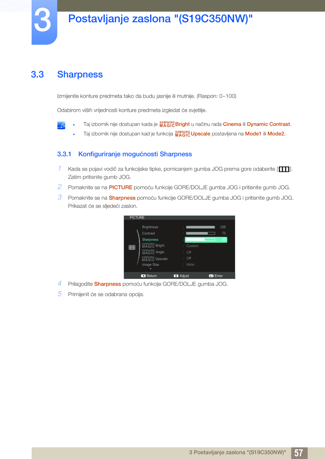 Samsung LS23C350HS/EN, LS24C350HS/EN, LS27C350HS/EN, LS22D300NY/EN manual Konfiguriranje mogućnosti Sharpness 