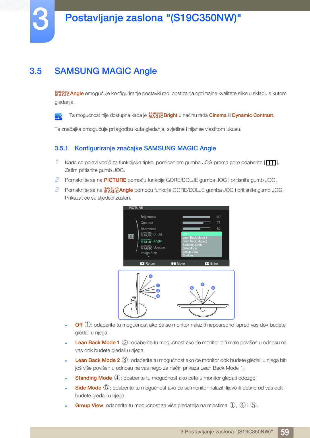 Samsung LS22D300NY/EN, LS24C350HS/EN, LS23C350HS/EN, LS27C350HS/EN manual Konfiguriranje značajke Samsung Magic Angle 