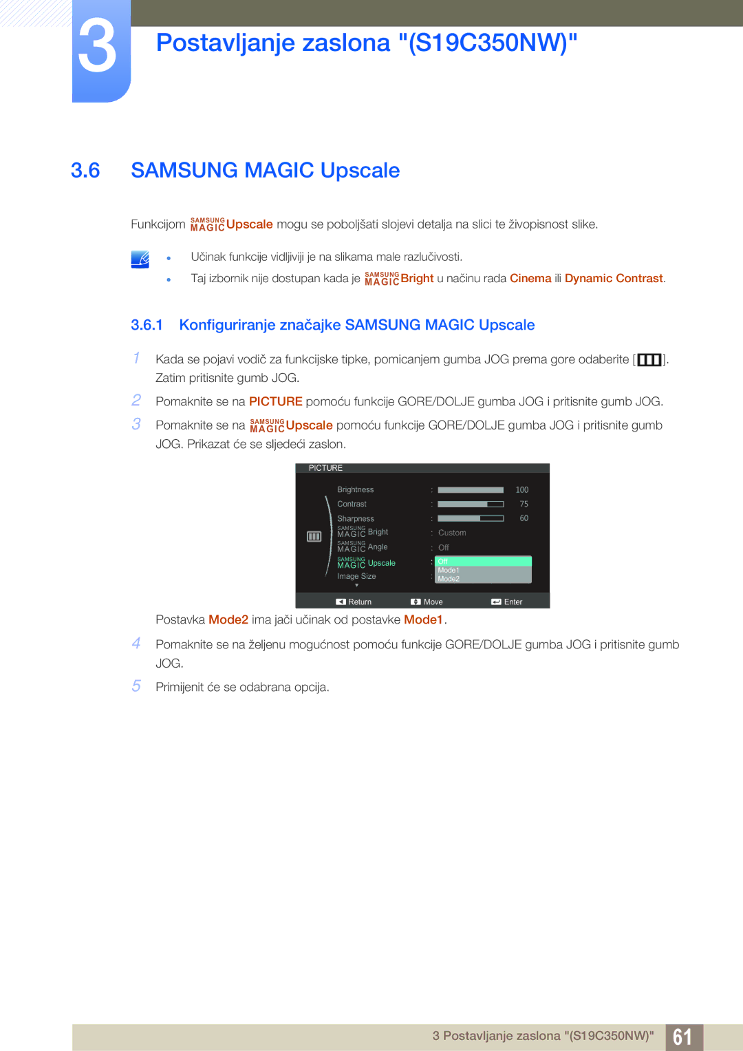 Samsung LS23C350HS/EN, LS24C350HS/EN, LS27C350HS/EN, LS22D300NY/EN manual Konfiguriranje značajke Samsung Magic Upscale 