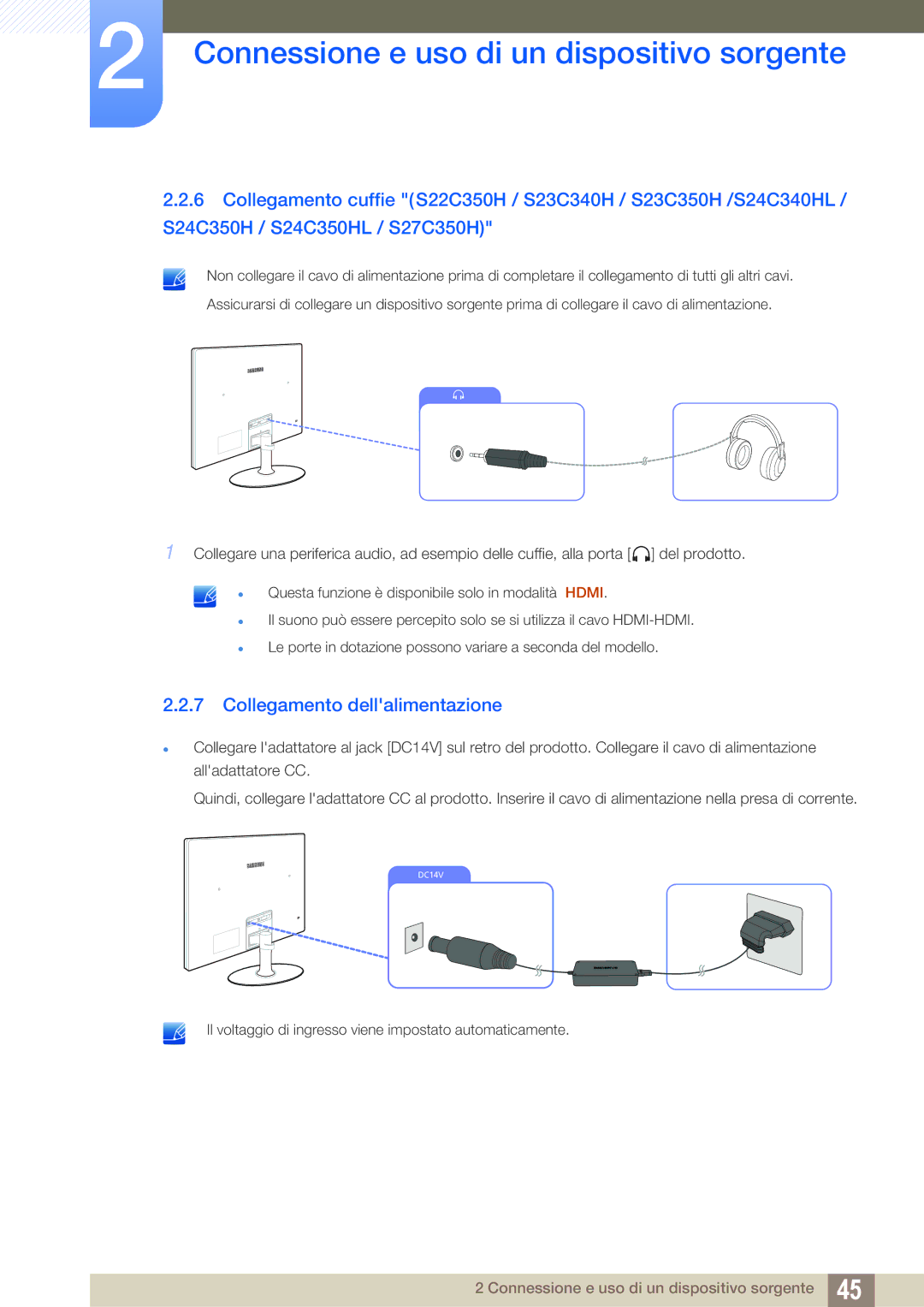 Samsung LS24C350HS/EN, LS27C350HS/EN, LS22D300NY/EN manual Collegamento dellalimentazione 