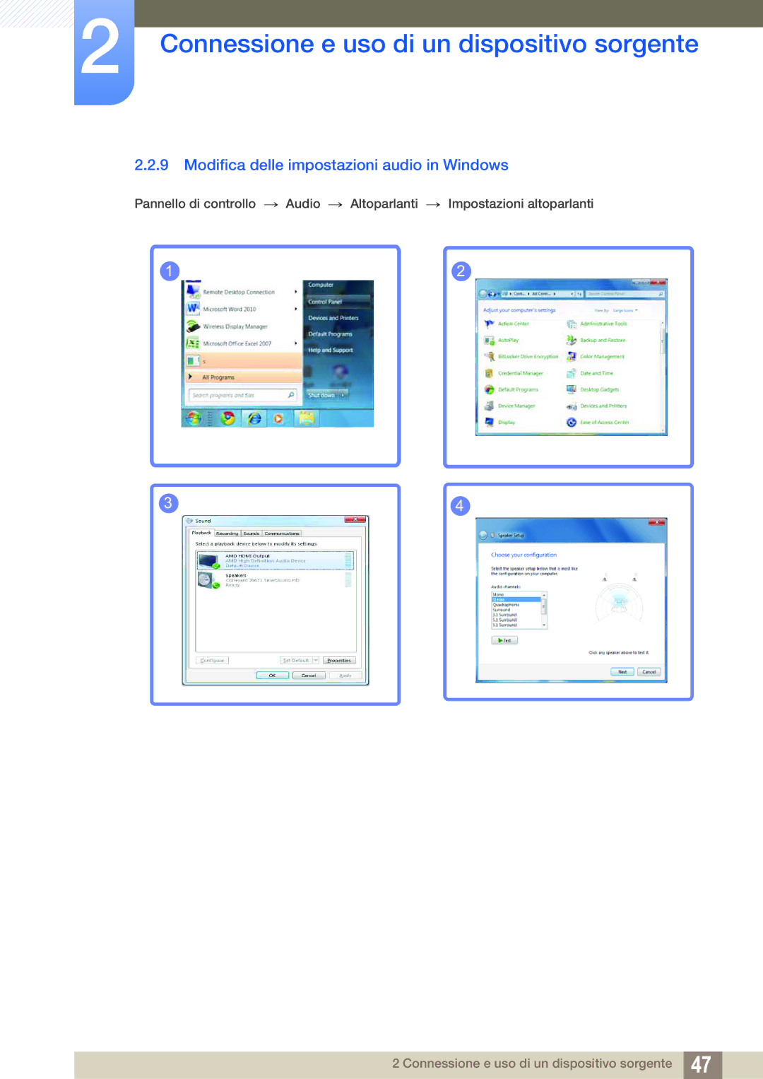 Samsung LS22D300NY/EN, LS24C350HS/EN, LS27C350HS/EN manual Modifica delle impostazioni audio in Windows 