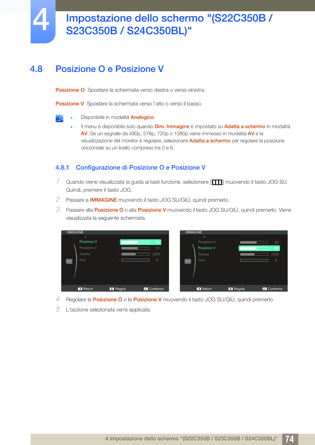 Samsung LS22D300NY/EN, LS24C350HS/EN, LS27C350HS/EN manual Posizione Grossa Fine 