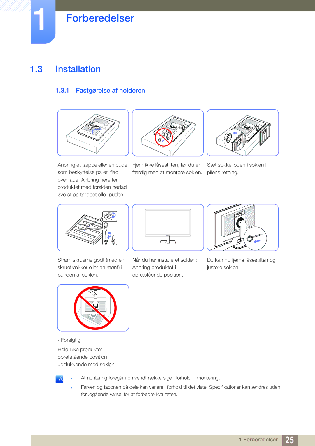 Samsung LS22C45UDW/EN, LS24C45UFS/EN manual Installation, Fastgørelse af holderen 