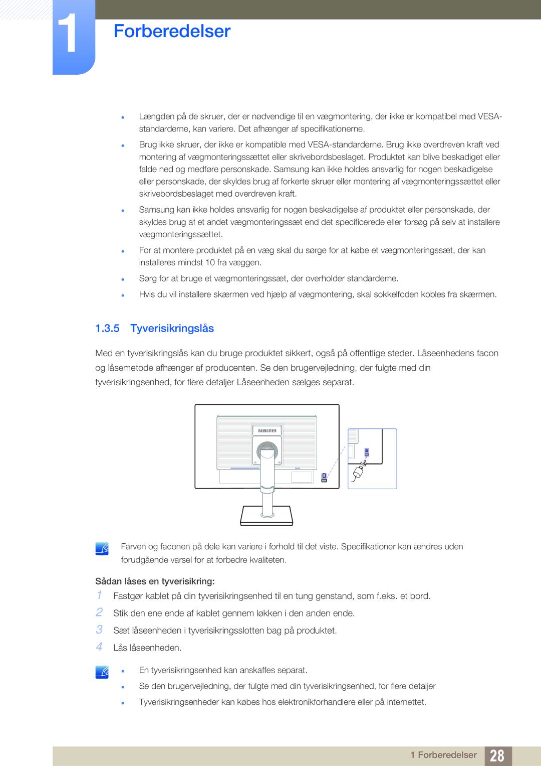 Samsung LS24C45UFS/EN, LS22C45UDW/EN manual Tyverisikringslås 