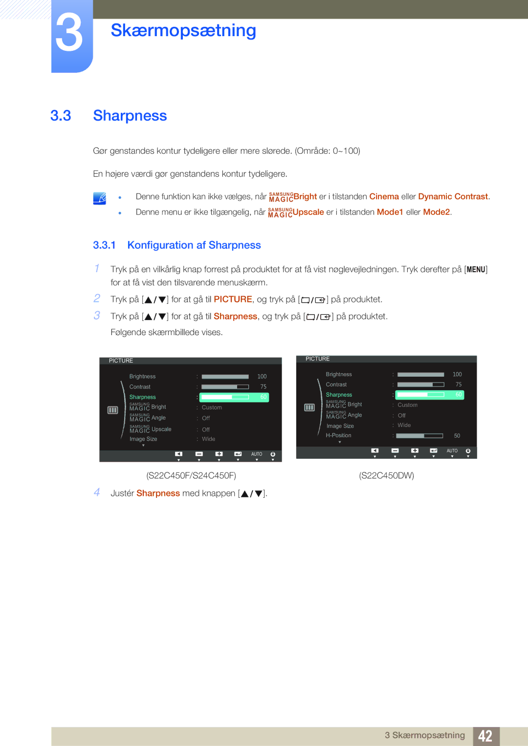 Samsung LS24C45UFS/EN, LS22C45UDW/EN manual Konfiguration af Sharpness 