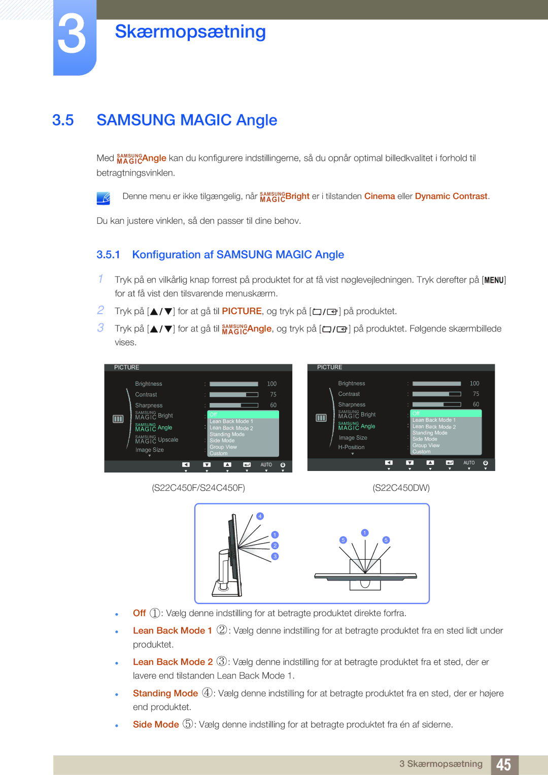 Samsung LS22C45UDW/EN, LS24C45UFS/EN manual Konfiguration af Samsung Magic Angle 