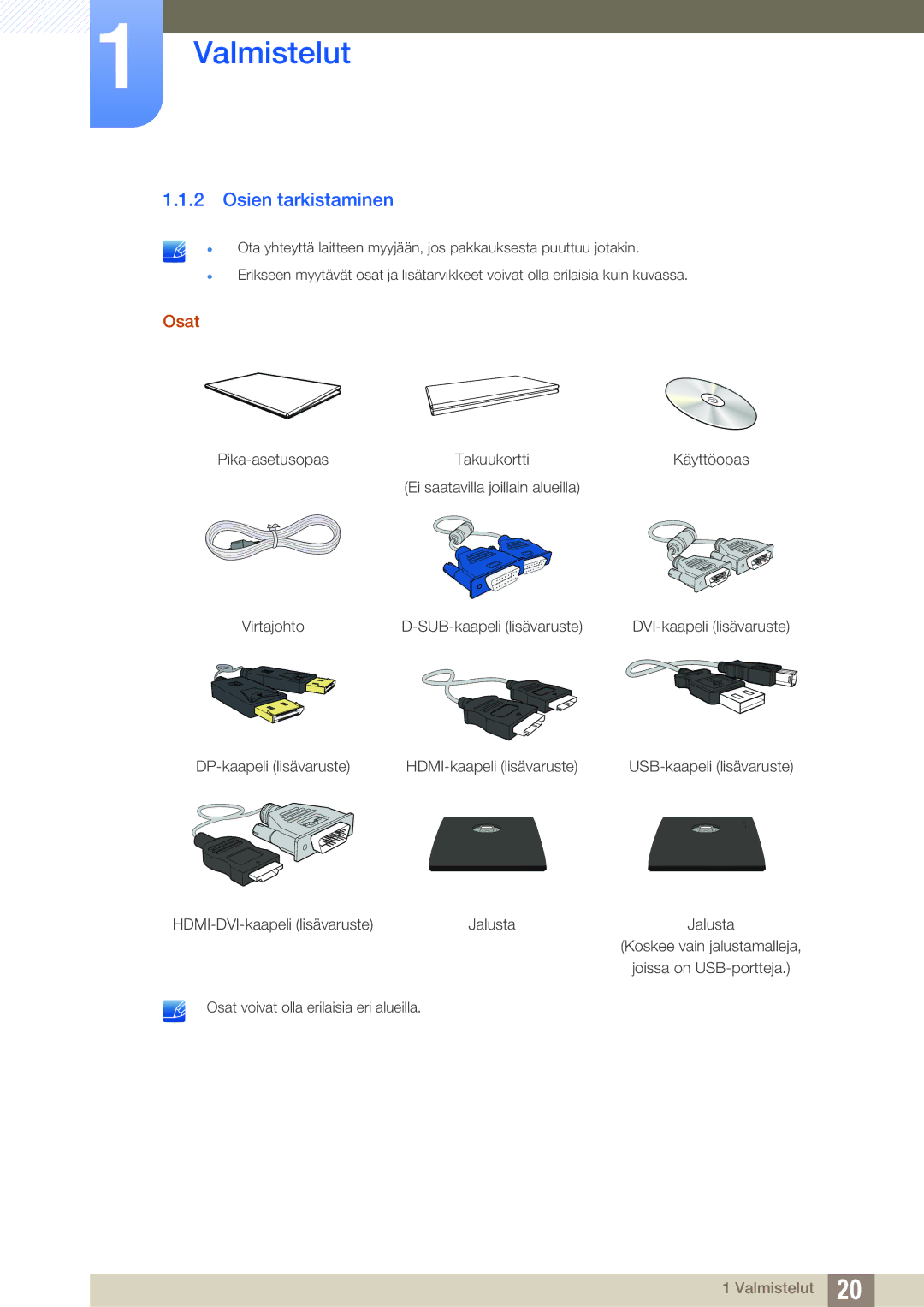 Samsung LS24C45UFS/EN, LS22C45UDW/EN manual Osien tarkistaminen, Osat 