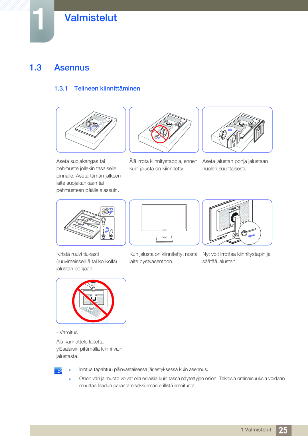 Samsung LS22C45UDW/EN, LS24C45UFS/EN manual Asennus, Telineen kiinnittäminen 