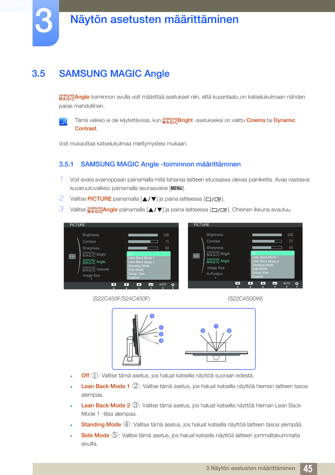 Samsung LS22C45UDW/EN, LS24C45UFS/EN manual Samsung Magic Angle -toiminnon määrittäminen 