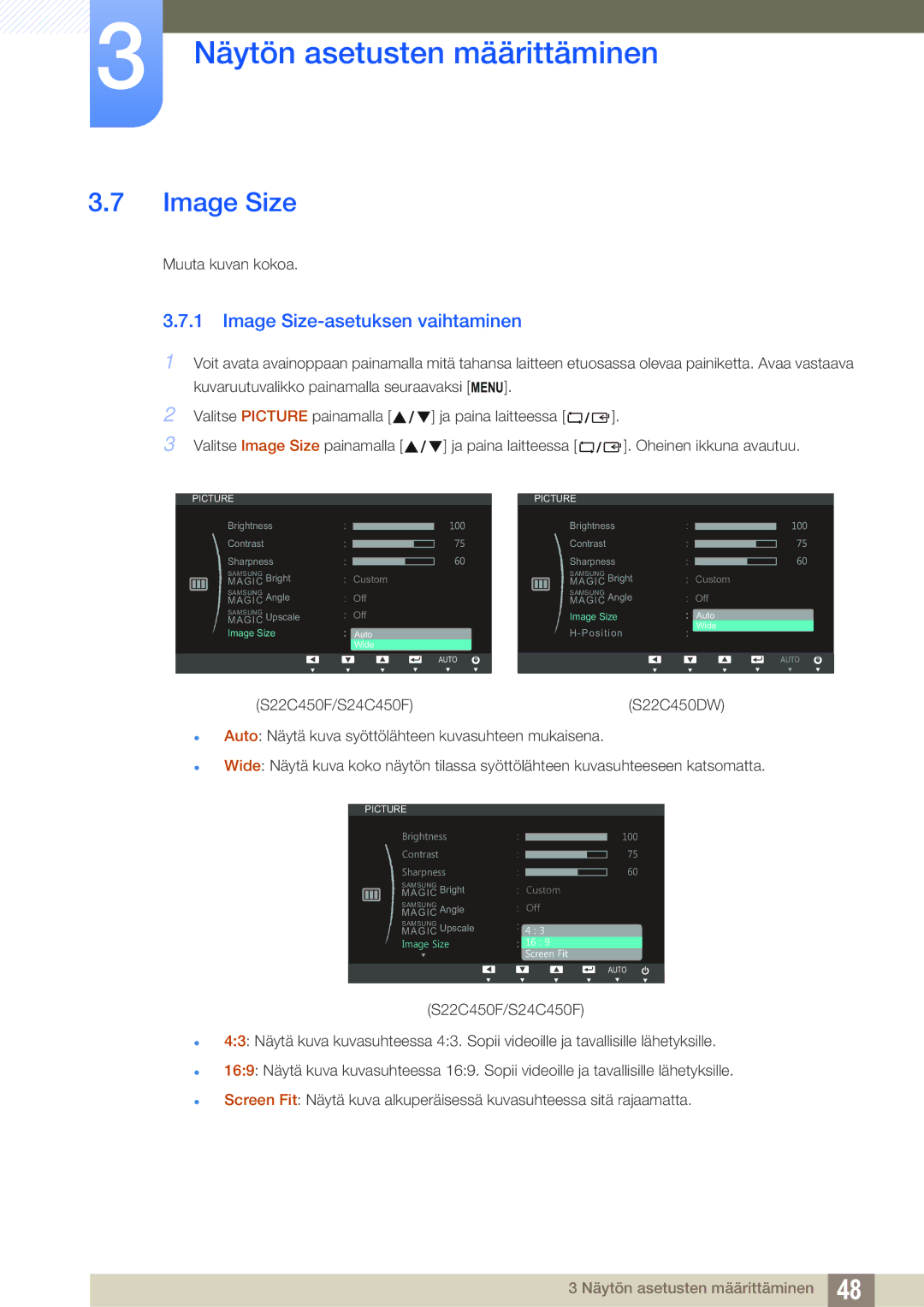 Samsung LS24C45UFS/EN, LS22C45UDW/EN manual Image Size-asetuksen vaihtaminen 