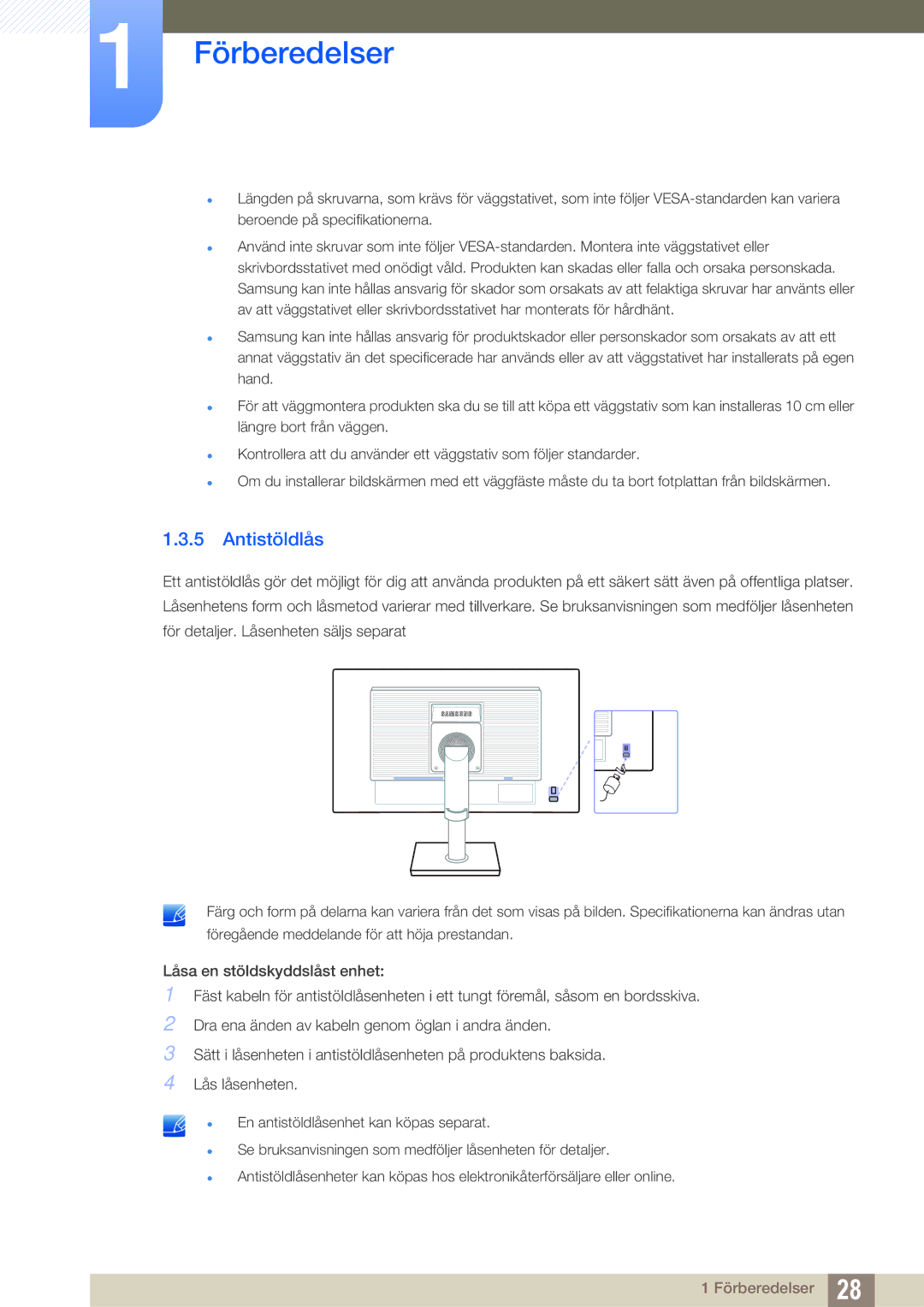 Samsung LS24C45UFS/EN, LS22C45UDW/EN manual Antistöldlås 