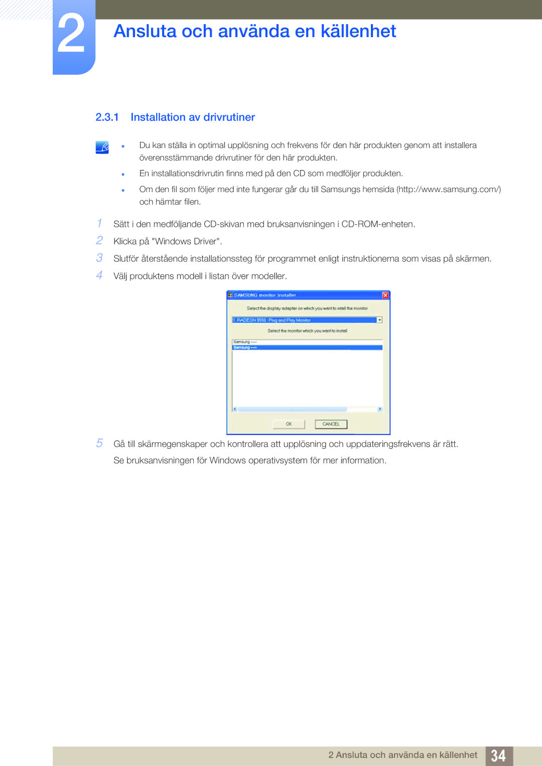 Samsung LS24C45UFS/EN, LS22C45UDW/EN manual Installation av drivrutiner 