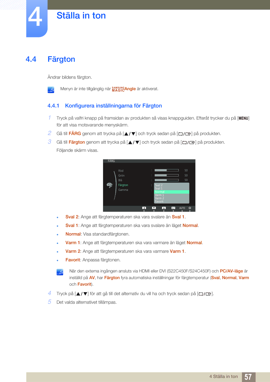 Samsung LS22C45UDW/EN, LS24C45UFS/EN manual Konfigurera inställningarna för Färgton 