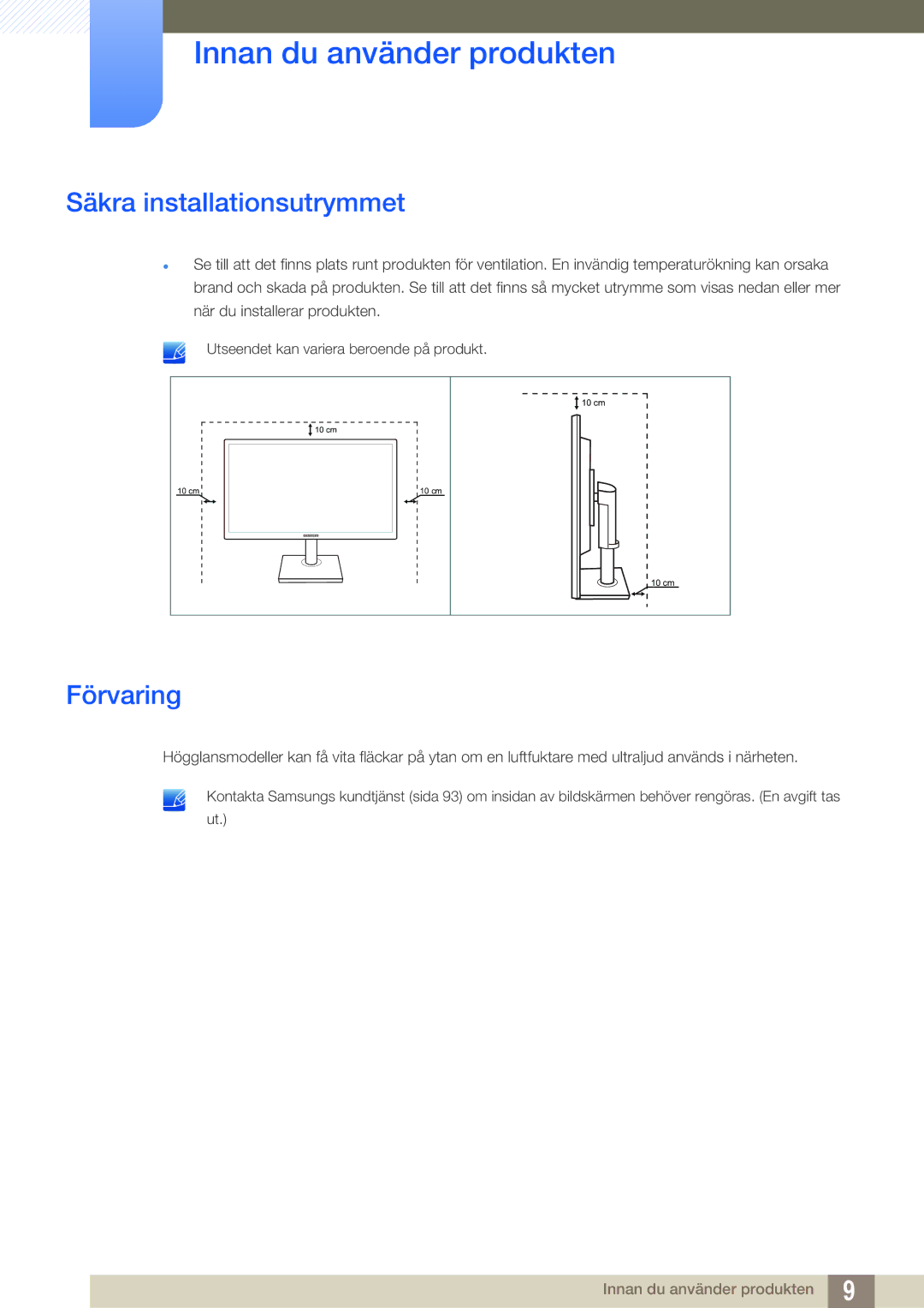 Samsung LS22C45UDW/EN, LS24C45UFS/EN manual Säkra installationsutrymmet, Förvaring 