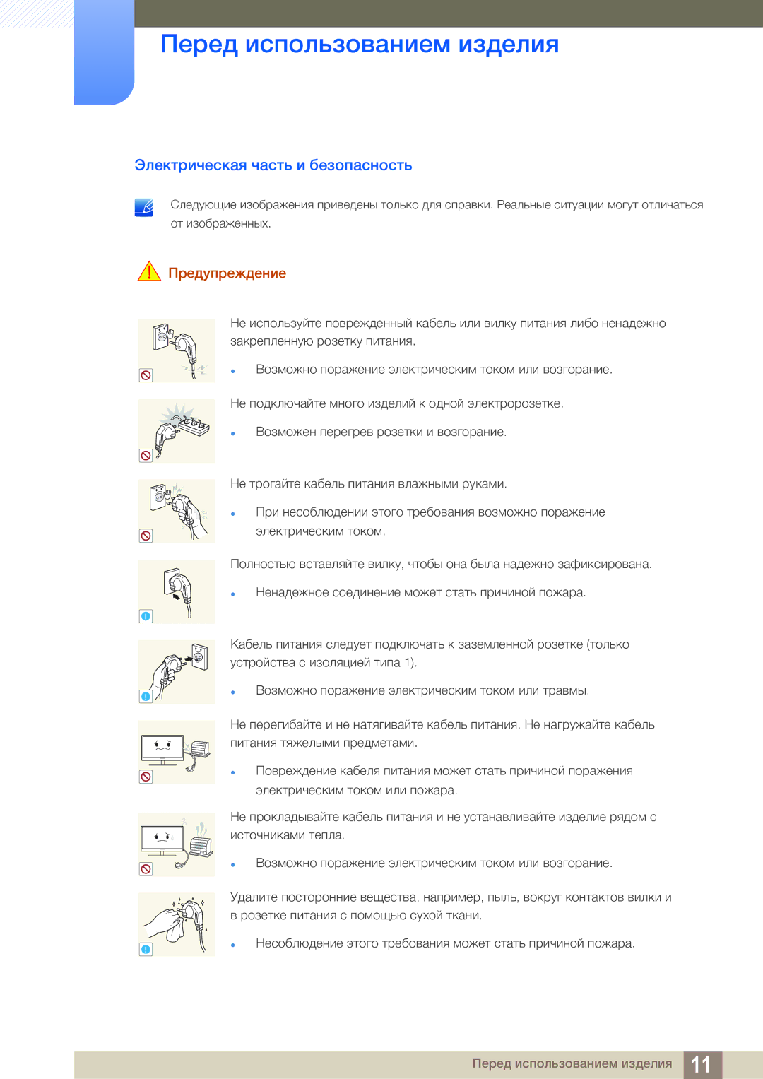 Samsung LS24C550ML/CI manual Электрическая часть и безопасность, Предупреждение 