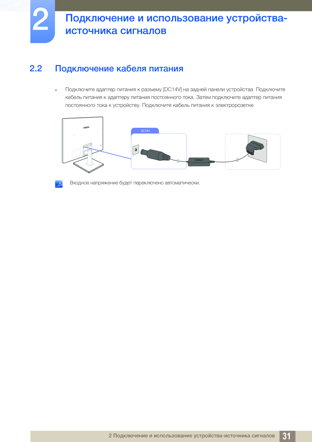 Samsung LS24C550ML/CI manual Подключение кабеля питания 