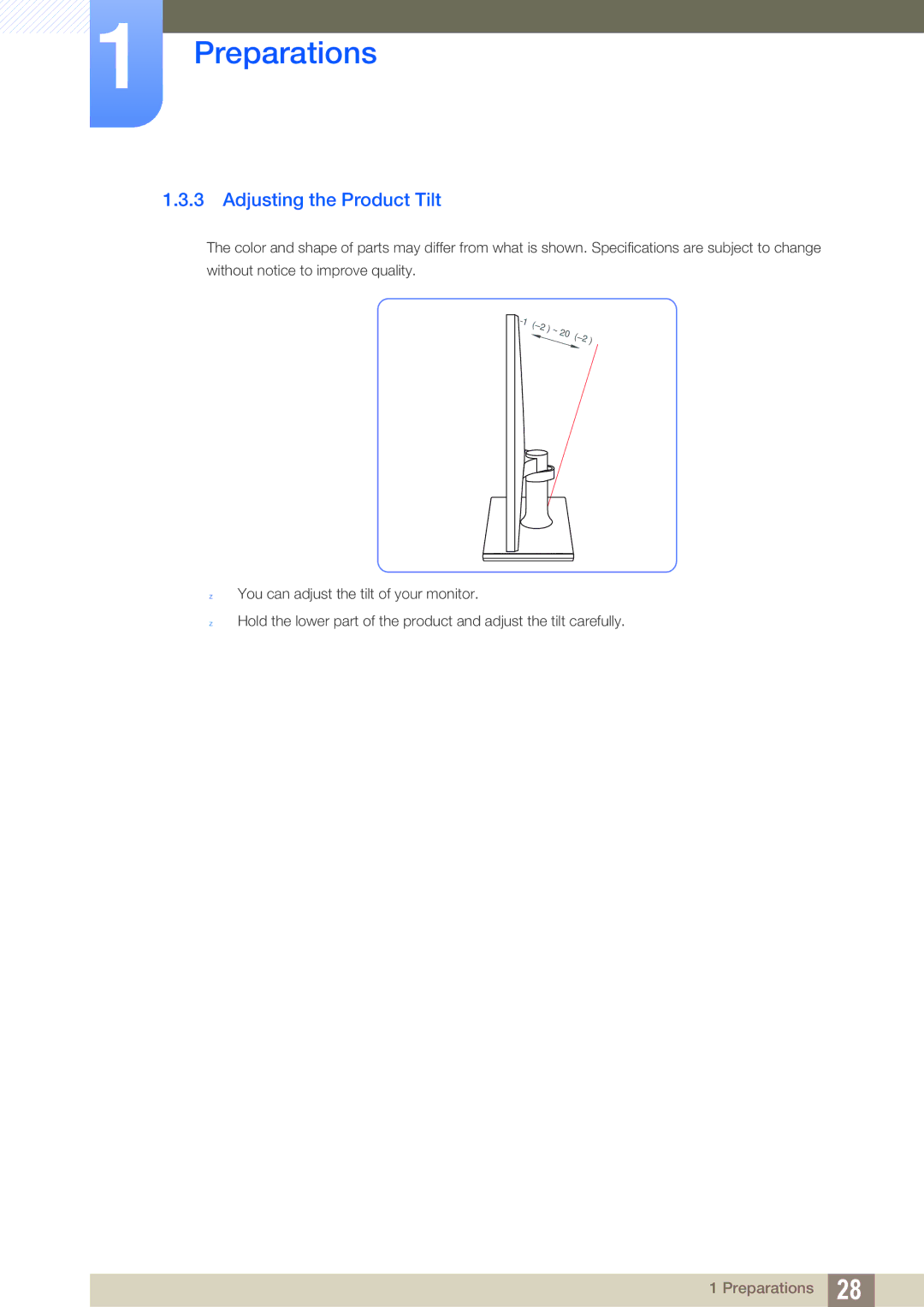 Samsung LS22C550HSMXV, LS24C550ML/EN, LS23C550HS/EN, LS24C550VL/EN, LS24C550HL/ZR, LS24C550ML/CI Adjusting the Product Tilt 