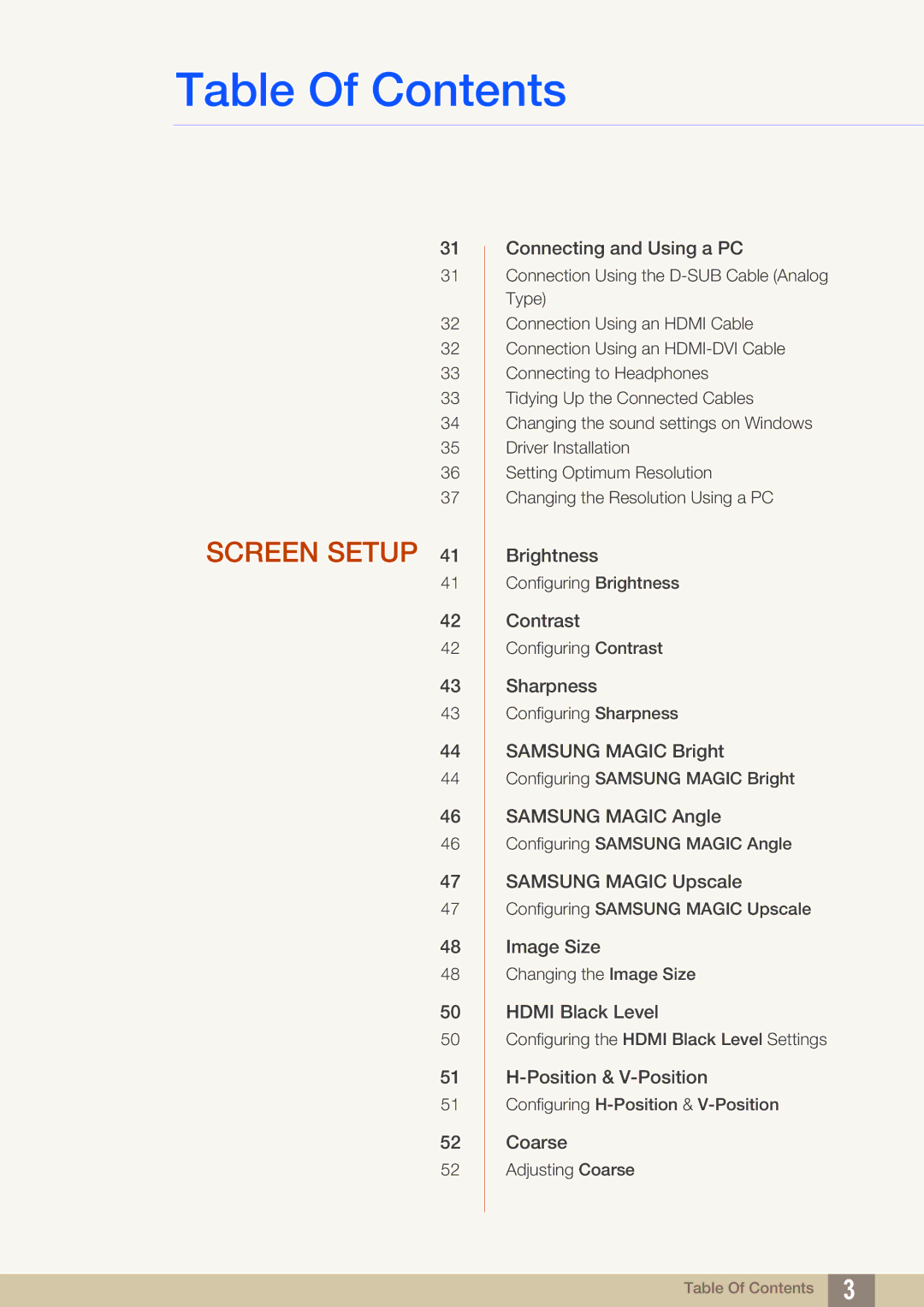 Samsung LS24C550HL/ZR, LS24C550ML/EN, LS23C550HS/EN, LS24C550VL/EN, LS22C550HSMXV, LS24C550ML/CI manual Screen Setup 