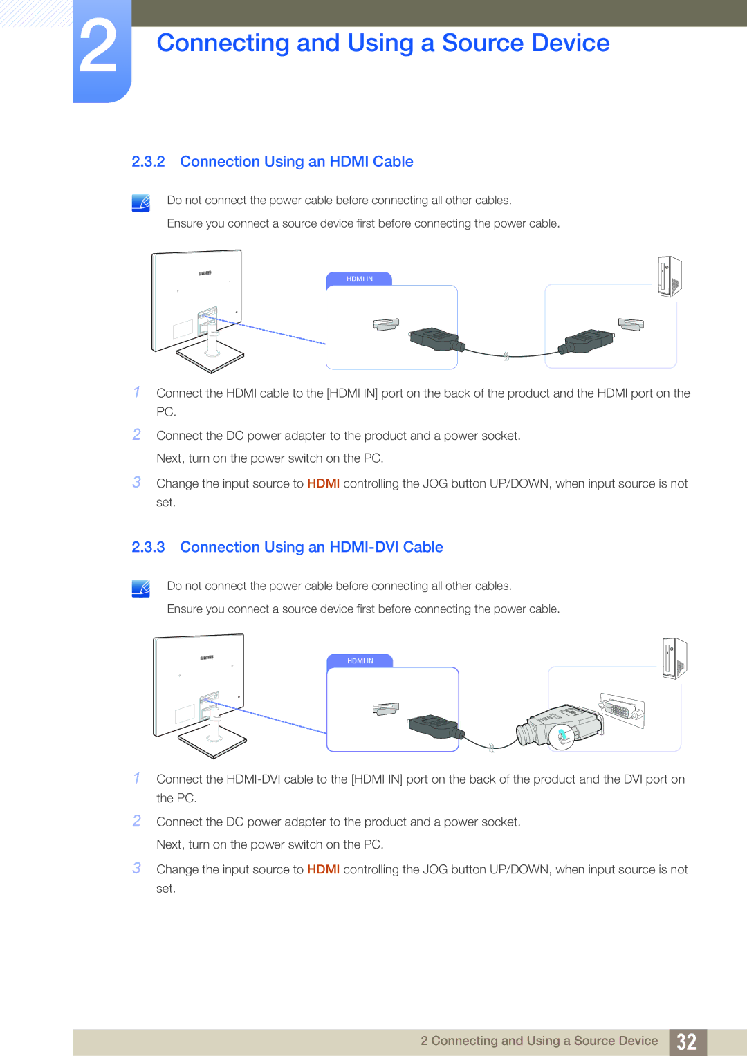 Samsung LS24C550VL/EN, LS24C550ML/EN, LS23C550HS/EN manual Connection Using an Hdmi Cable, Connection Using an HDMI-DVI Cable 