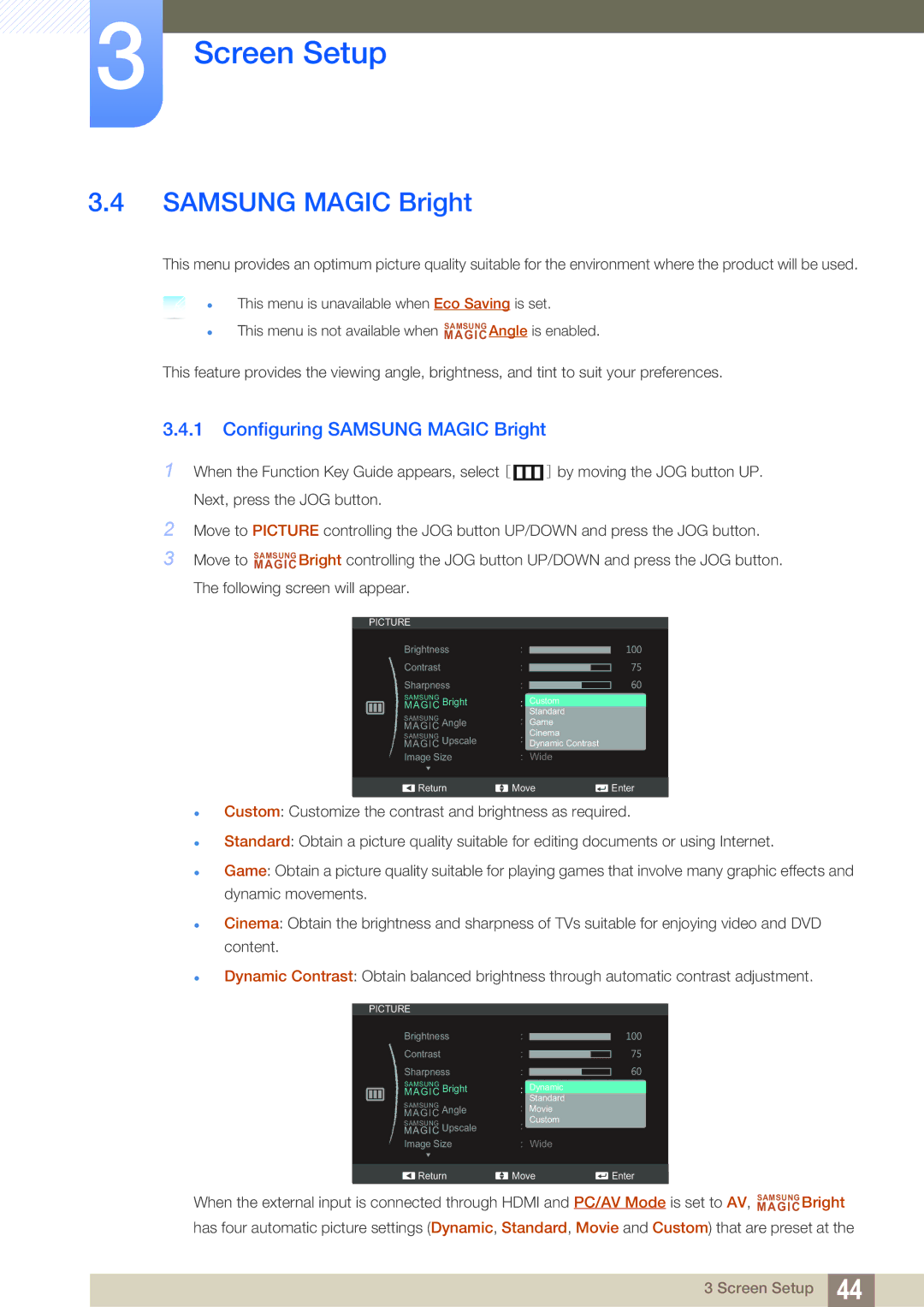 Samsung LS24C550VL/EN, LS24C550ML/EN, LS23C550HS/EN, LS24C550HL/ZR, LS22C550HSMXV manual Configuring Samsung Magic Bright 